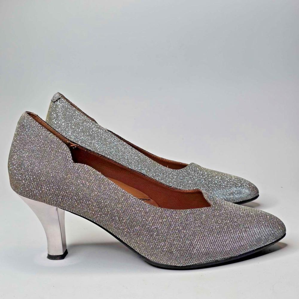 L'Amour Des Pieds Women's‎ Heels Size 10 Silver Glitter Pumps Scalloped Shoes